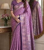 Lavender soft silk blend banarasi jacuard work festive saree with unstitched blouse piece