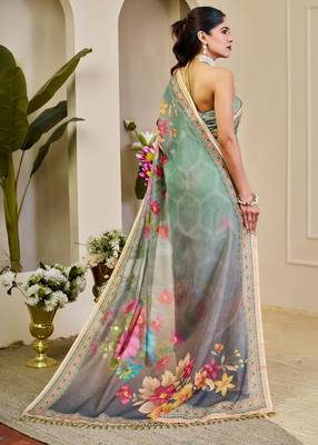 rama cotton blend zari weaving floral digital print festive saree with unstitched blouse piece 3