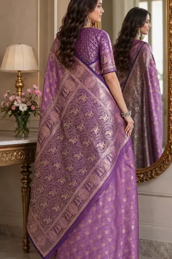 Lavender soft silk blend banarasi jacuard work festive saree with unstitched blouse piece
