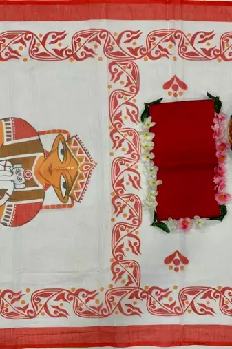 red smart linen cotton blend smart printed saree