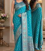Rama soft silk blend banarasi jacuard work festive saree with unstitched blouse piece