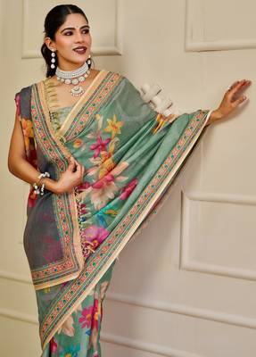 rama cotton blend zari weaving floral digital print festive saree with unstitched blouse piece 5