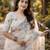 cream smart linen cotton blend smart floral printed saree