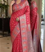 Pink soft silk blend banarasi jacuard work festive saree with unstitched blouse piece