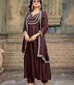 Coffee embroidered vichitra silk kurta pant dupatta set