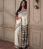 off white smart linen cotton blend smart printed saree