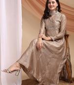Cream embroidered vichitra silk kurta pant dupatta set