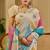 cream blue pink cotton blend zari weaving floral digital print festive saree with unstitched blouse piece