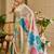 cream blue pink cotton blend zari weaving floral digital print festive saree with unstitched blouse piece