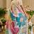 cream blue pink cotton blend zari weaving floral digital print festive saree with unstitched blouse piece