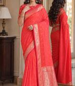 Orange soft silk blend banarasi jacuard work festive saree with unstitched blouse piece