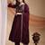 Wine embroidered vichitra silk kurta pant dupatta set