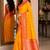 Yellow soft silk blend banarasi jacuard work festive saree with unstitched blouse piece