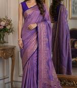 Lavender soft silk blend banarasi jacuard work festive saree with unstitched blouse piece