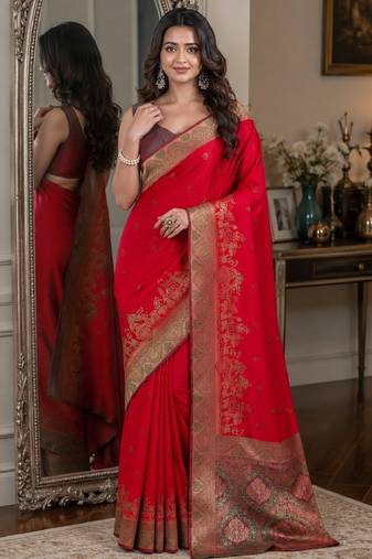 Pink soft silk blend banarasi jacuard work festive saree with unstitched blouse piece