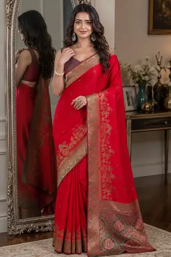 Pink soft silk blend banarasi jacuard work festive saree with unstitched blouse piece