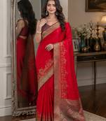 Pink soft silk blend banarasi jacuard work festive saree with unstitched blouse piece