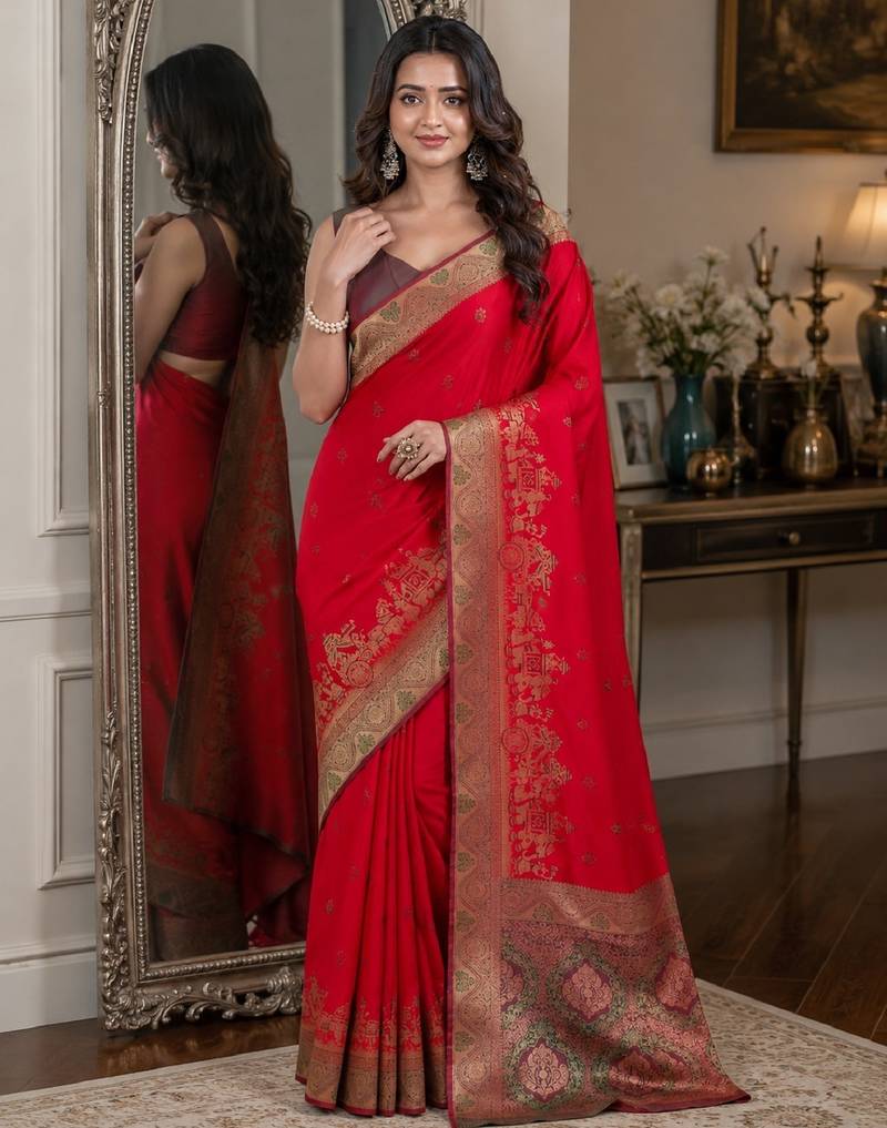 Pink soft silk blend banarasi jacuard work festive saree with unstitched blouse piece