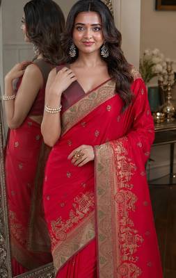 Pink soft silk blend banarasi jacuard work festive saree with unstitched blouse piece 2