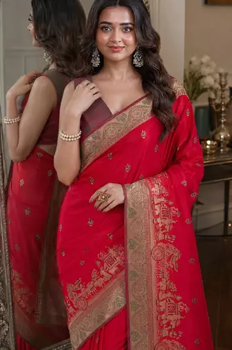 Pink soft silk blend banarasi jacuard work festive saree with unstitched blouse piece