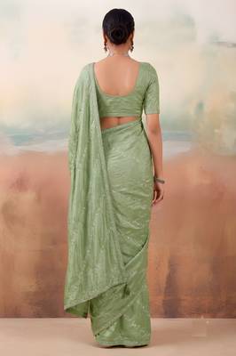 Green color smart floral embroidered chiffon fabric graceful rich looks saree 2