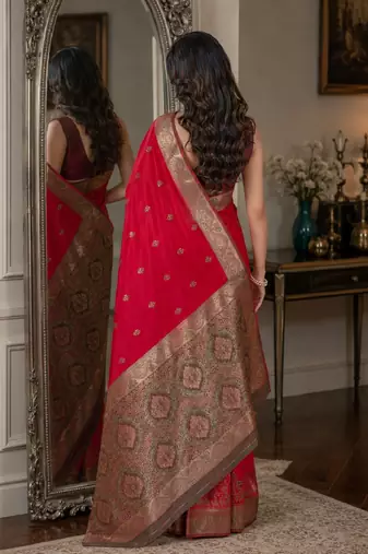 Pink soft silk blend banarasi jacuard work festive saree with unstitched blouse piece