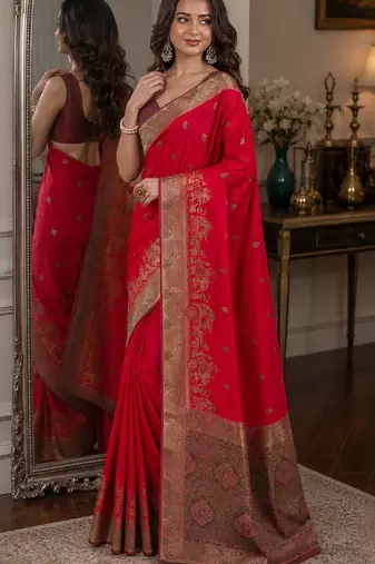 Pink soft silk blend banarasi jacuard work festive saree with unstitched blouse piece