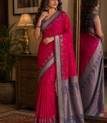Pink soft silk blend banarasi jacuard work festive saree with unstitched blouse piece