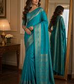 Rama soft silk blend banarasi jacuard work festive saree with unstitched blouse piece