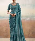 Rama color smart floral embroidered chiffon fabric graceful rich looks saree