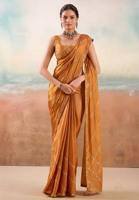Rust color smart floral embroidered chiffon fabric graceful rich looks saree 1