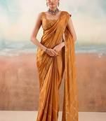 Rust color smart floral embroidered chiffon fabric graceful rich looks saree