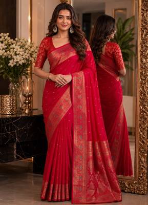 Pink soft silk blend banarasi jacuard work festive saree with unstitched blouse piece 1