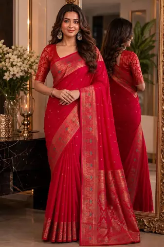 Pink soft silk blend banarasi jacuard work festive saree with unstitched blouse piece