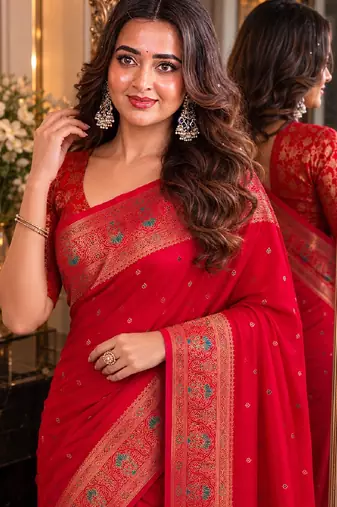 Pink soft silk blend banarasi jacuard work festive saree with unstitched blouse piece