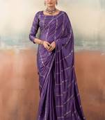 Violet color smart floral embroidered chiffon fabric graceful rich looks saree
