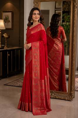 Pink soft silk blend banarasi jacuard work festive saree with unstitched blouse piece 4