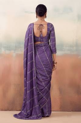 Violet color smart floral embroidered chiffon fabric graceful rich looks saree 2