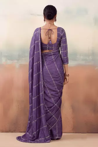 Violet color smart floral embroidered chiffon fabric graceful rich looks saree