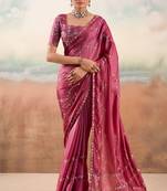 Wine color smart floral embroidered chiffon fabric graceful rich looks saree