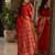 Red soft silk blend banarasi jacuard work festive saree with unstitched blouse piece