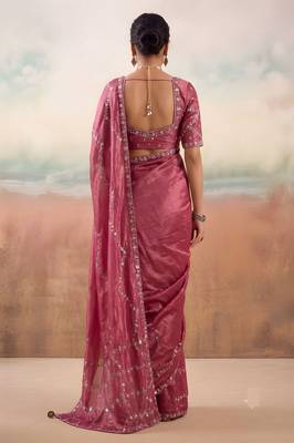 Wine color smart floral embroidered chiffon fabric graceful rich looks saree 2