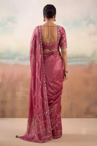 Wine color smart floral embroidered chiffon fabric graceful rich looks saree