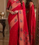 Pink soft silk blend banarasi jacuard work festive saree with unstitched blouse piece