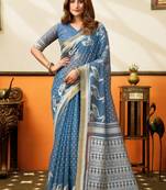 blue smart cotton blend based sophisticated woven jacquard designer saree
