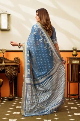blue smart cotton blend based sophisticated woven jacquard designer saree 2