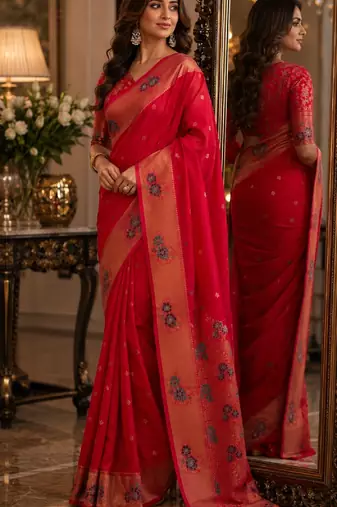 Pink soft silk blend banarasi jacuard work festive saree with unstitched blouse piece
