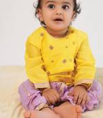 Yellow embroidered chanderi silk dhoti kurta set