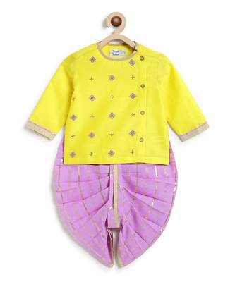 Yellow embroidered chanderi silk dhoti kurta set 2
