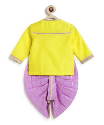 Yellow embroidered chanderi silk dhoti kurta set 3